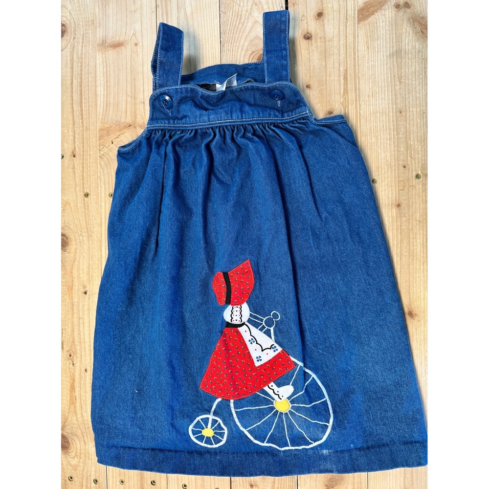 Vintage Winnie the‎ Pooh Denim Dress Girl on Bicycle Applique Size 6